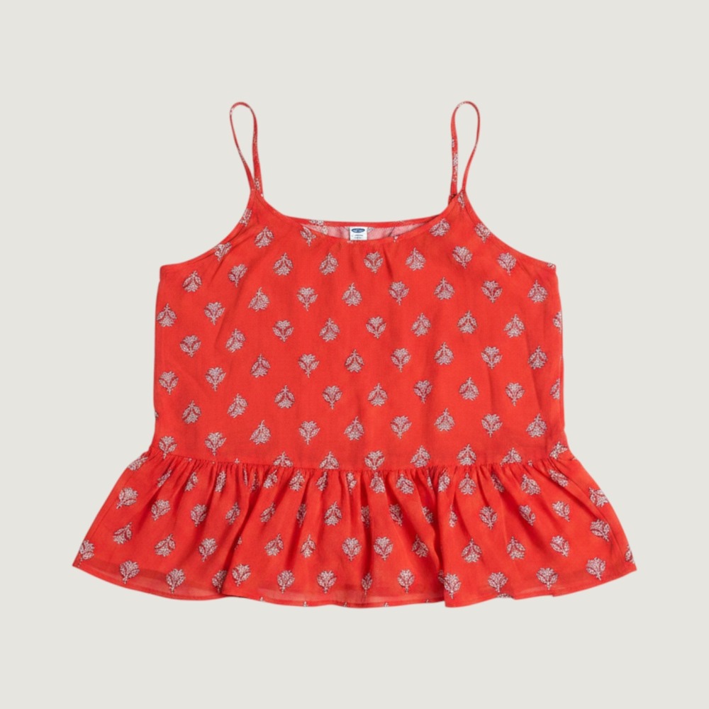 Old Navy Orange Floral Print Peplum Cami Top Adjustable Straps Womens Medium